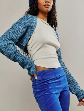 Free People Blue Cropped Knit Shrug - Women's Sweater-Size S